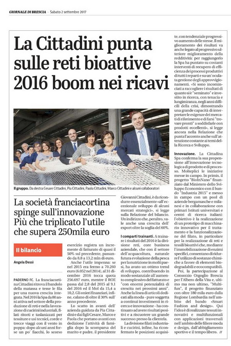 Article on Giornale di Brescia - 02/09/2017