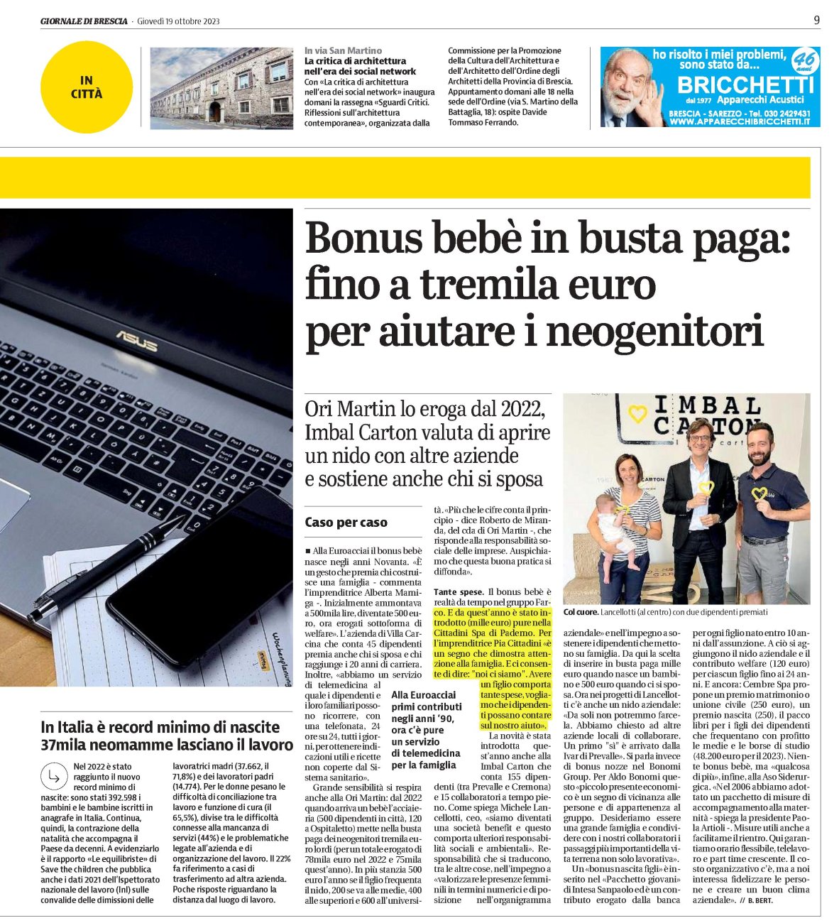 Articolo Giornale di Brescia - Bonus Bebè