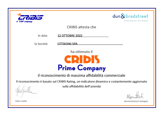 Prix "CRIBIS Prime Company" - Cittadini spa