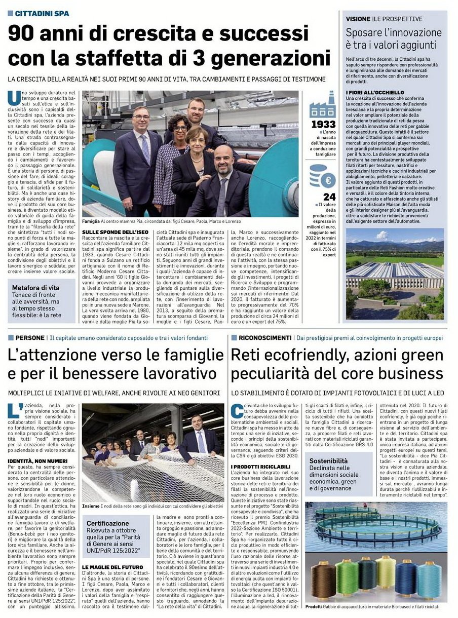 Articolo Corriere della Sera - ed. Brescia - 90anni - 16 dic 2023